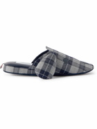 Thom Browne - Hector Leather-Trimmed Checked Wool-Flannel Slippers - Gray