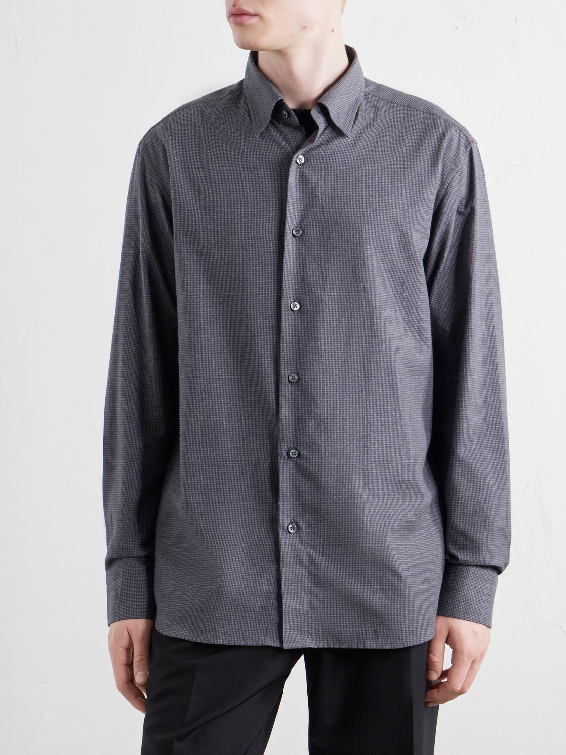 Brioni - Houndstooth Woven Cotton Shirt - Gray