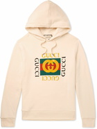 GUCCI - Logo-Print Cotton-Jersey Hoodie - Neutrals