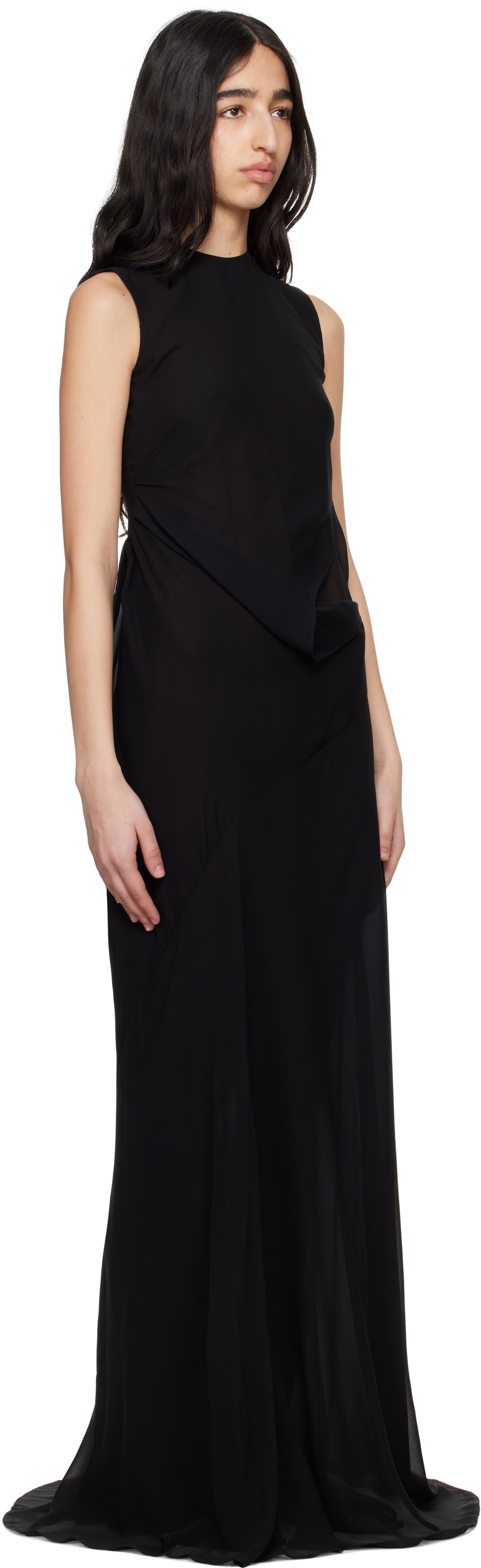 Ann Demeulemeester Black Leah Long Asymmetric Maxi Dress