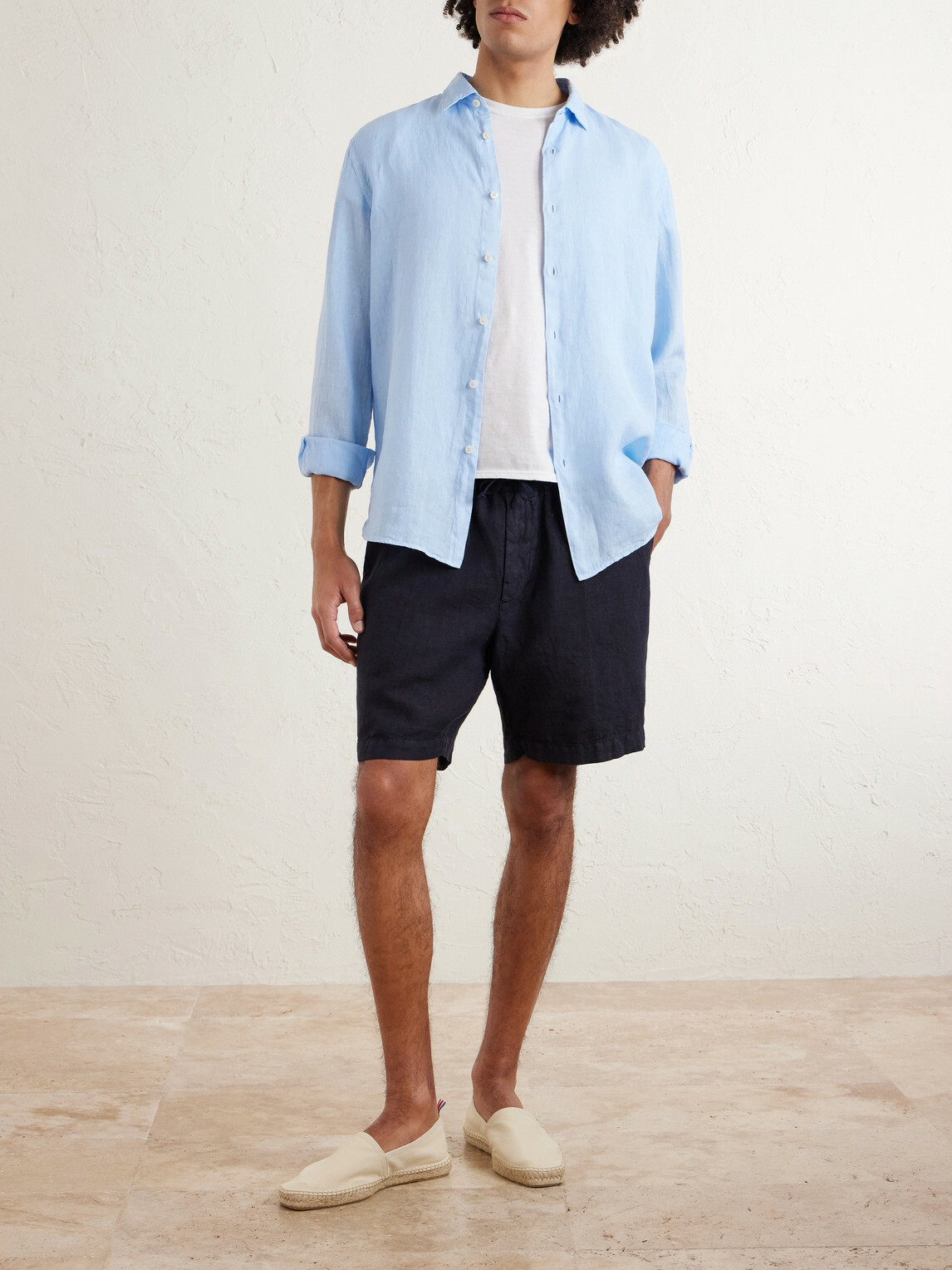 Altea - Samuel Straight-Leg Linen Drawstring Shorts - Blue