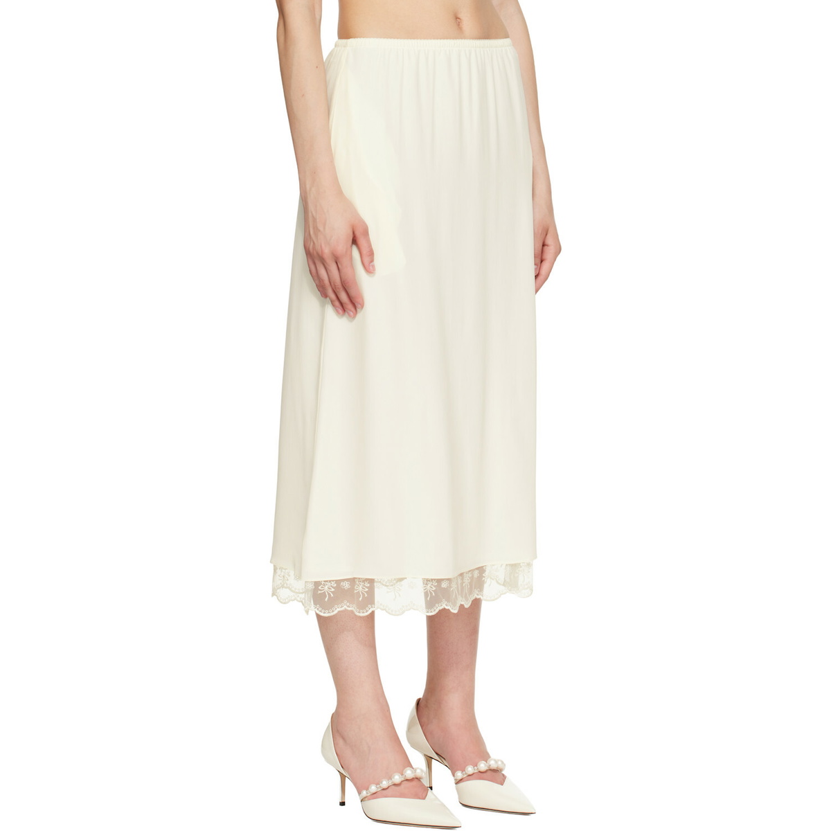 Simone Rocha Off-White Lace Trim Negligee Midi Skirt