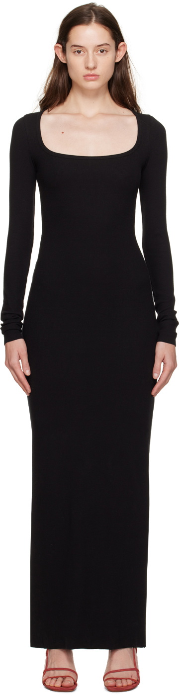 ÉTERNE Black Square Neck Maxi Dress
