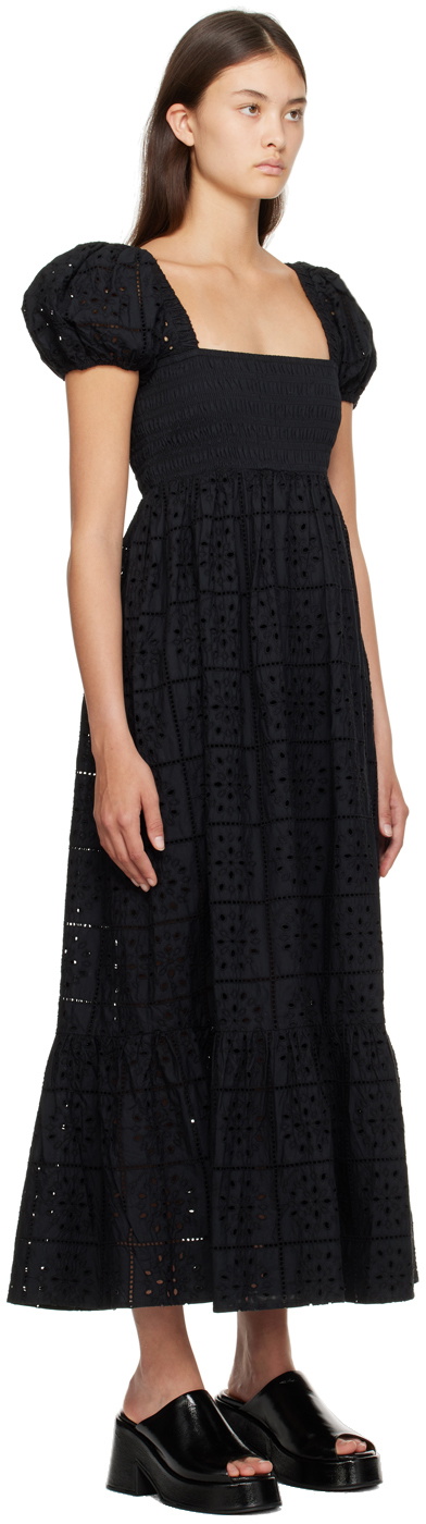 Nashi Broderie Anglaise Monogram Dress in Black