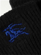 Burberry - Logo-Embroidered Ribbed Cashmere-Blend Socks - Black
