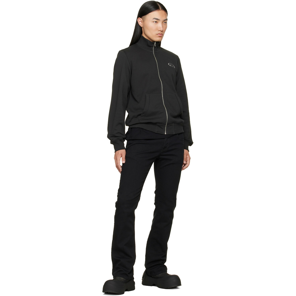 Diesel Black Mock Neck Metallic Oval D Track Jacket