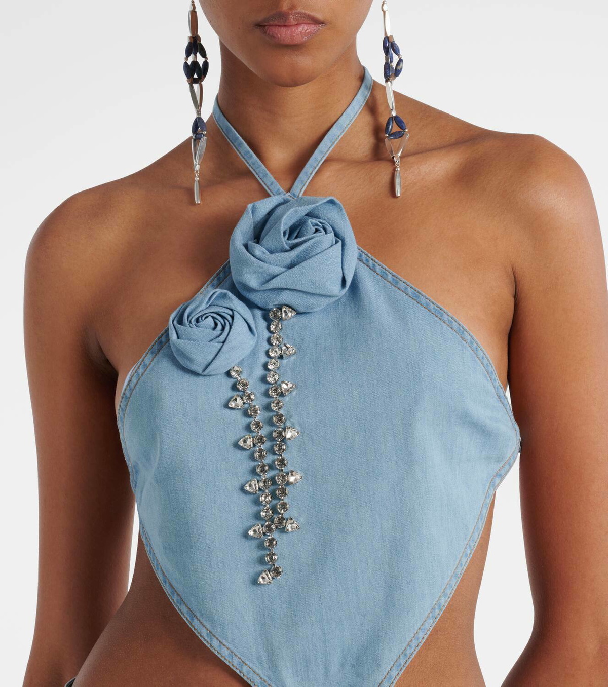 Area Embellished floral-appliqué cotton top