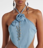 Area Embellished floral-appliqué cotton top