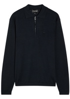 Emporio Armani Logo-embroidered Fine-knit Wool Polo Jumper Navy