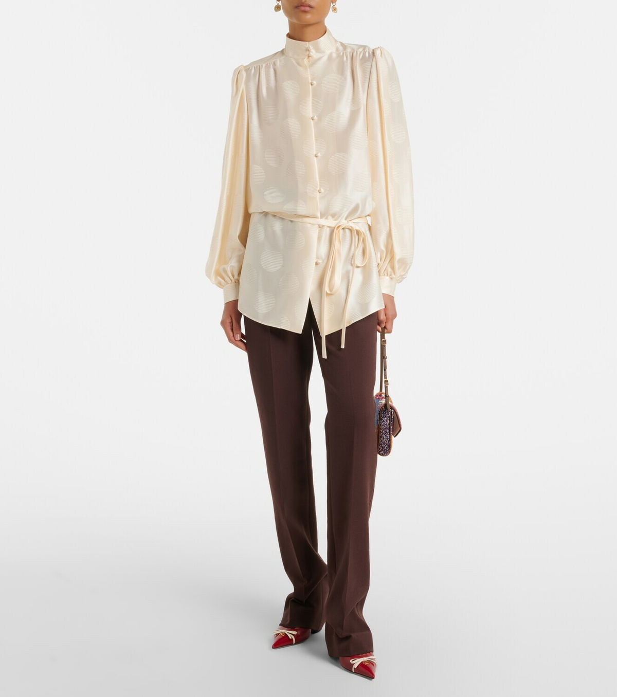 Valentino Belted silk jacquard shirt