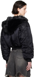 Juun.J Black Zip Reversible Faux-Fur Bomber Jacket