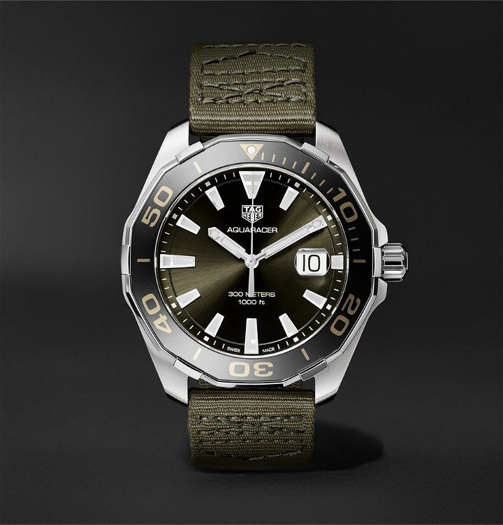 Photo: TAG Heuer - Aquaracer Limited Edition Quartz 43mm Steel and Webbing Watch - Army green