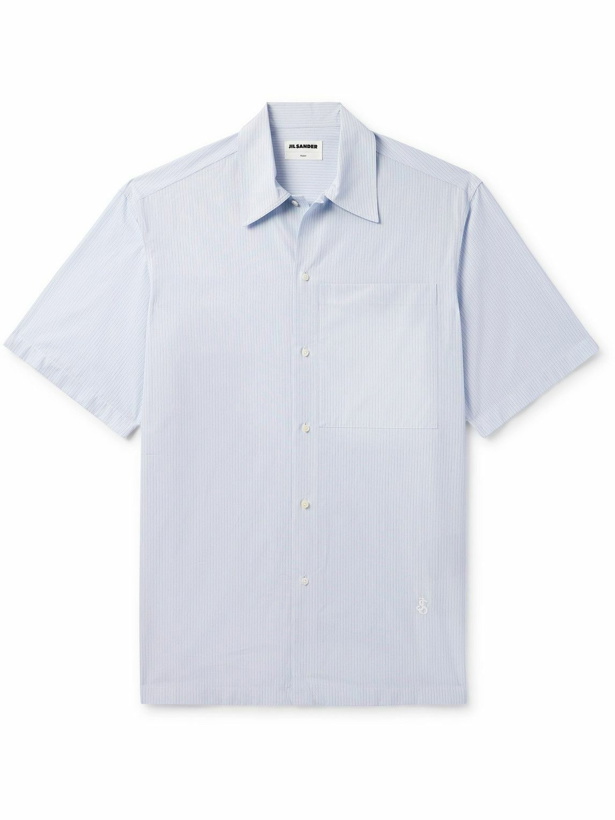 Photo: Jil Sander - Oversized Logo-Embroidered Striped Cotton-Poplin Shirt - Blue