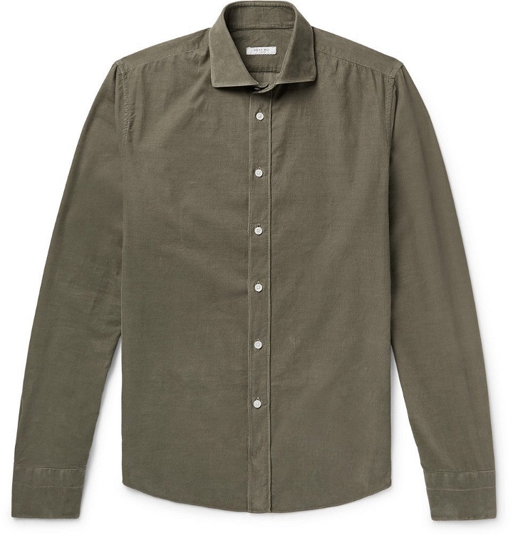 Photo: Boglioli - Slim-Fit Button-Down Collar Cotton-Corduroy Shirt - Men - Army green