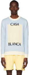 Casablanca Blue & Off-White Knit Logo Sweater