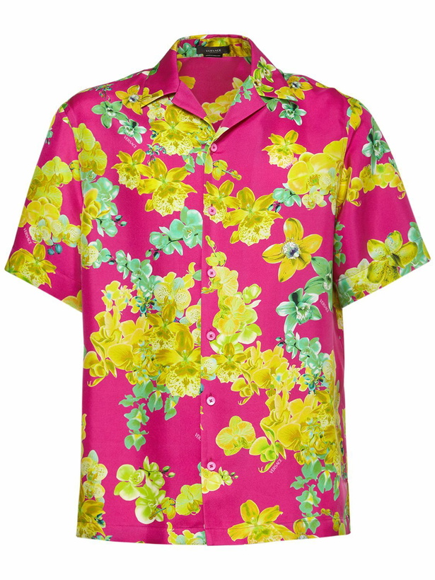 Photo: VERSACE - Orchid Print Silk Twill Shirt