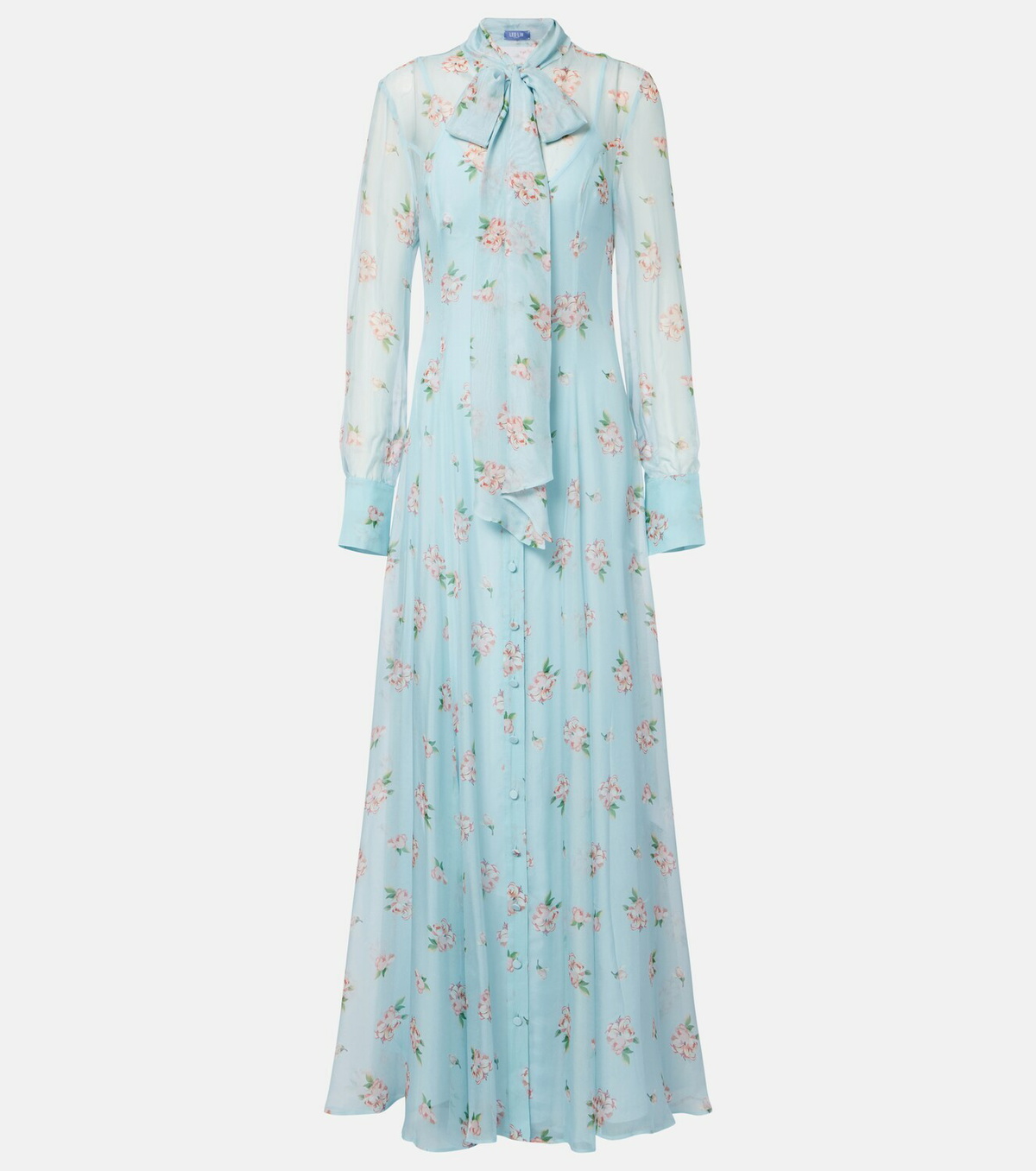 Leo Lin Lilith bow-detail floral chiffon maxi dress