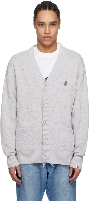 Photo: BAPE Gray Solid Camo Jacquard One Point Cardigan