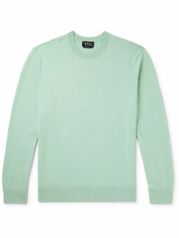 Photo: A.P.C. - Julio Logo-Embroidered Cotton and Cashmere-Blend Sweater - Green