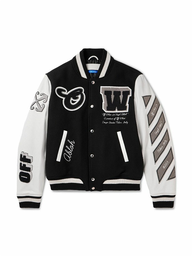 Photo: Off-White - Lea Appliquéd Embroidered Leather and Wool-Blend Varsity Jacket - Black