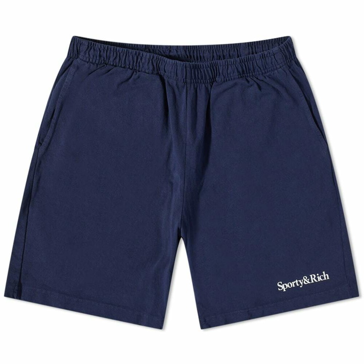 Photo: Sporty & Rich Serif Gym Short in Navy/White