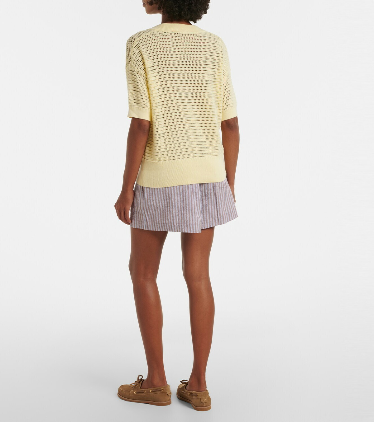 Varley Darina seersucker striped cotton shorts