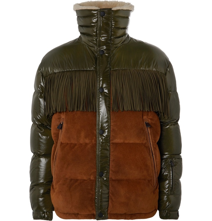 Photo: Moncler Genius - Faux Shearling-Lined Fringed Suede-Panelled Ski Jacket - Green