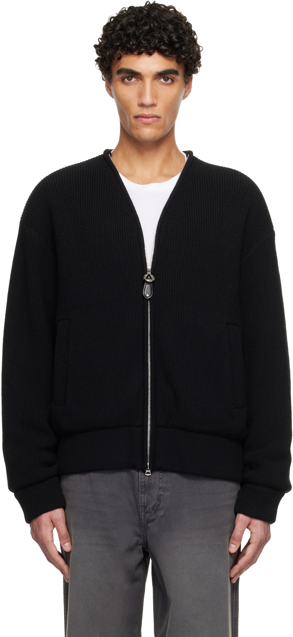 Solid Homme Black Wool Cashmere Knit Zip-Up Jacket