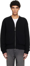 Solid Homme Black Wool Cashmere Knit Zip-Up Jacket