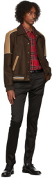 Saint Laurent Brown & Beige Teddy Varsity Jacket
