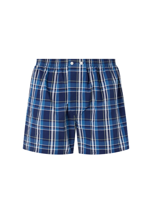 Photo: Derek Rose - Barker 42 Checked Cotton-Jersey Boxer Shorts - Blue
