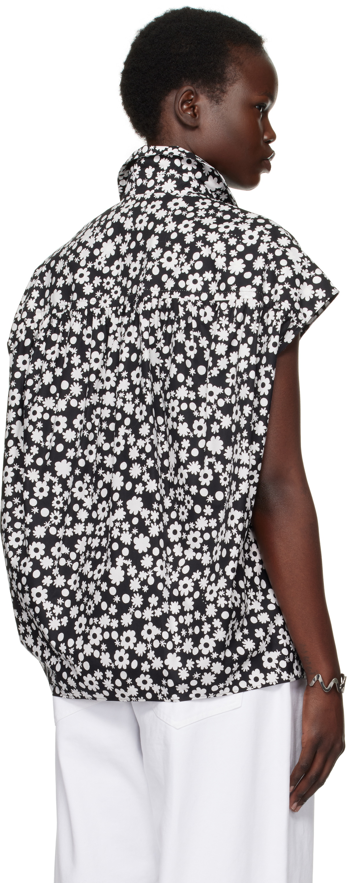 Marni Black & White Pop Fields Sleeveless Cocoon Shirt