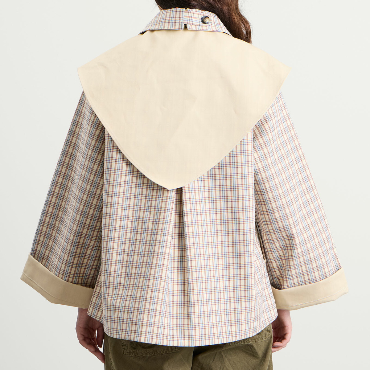 Damson Madder Women's Jerry Reversible Crop Trench Coat in Stone