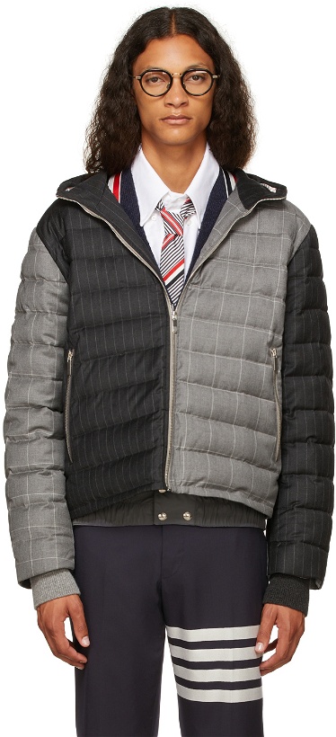 Photo: Thom Browne Black & Grey Down Wool Suiting Pinstripe Ski Jacket