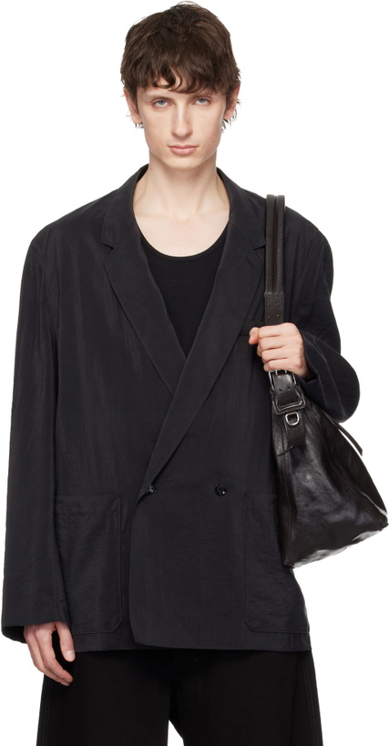 Photo: LEMAIRE Black Soft Double Breasted Dry Silk Blazer