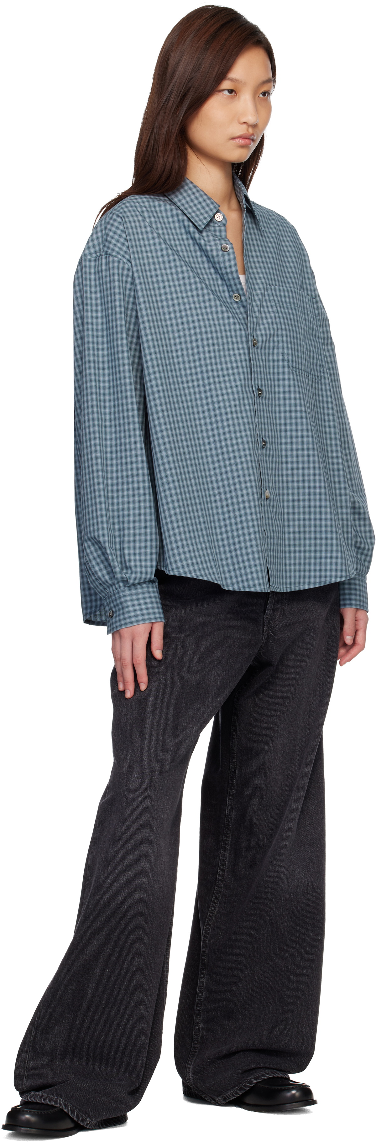 COOR Navy Micro Ombre Check Shirt