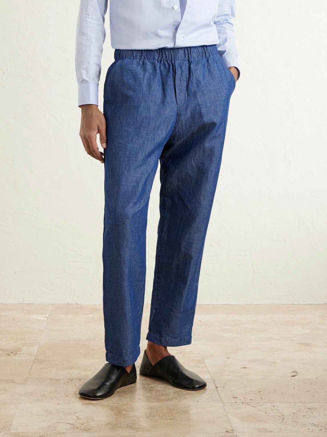 Barena - Tapered Linen and Cotton-Blend Trousers - Blue