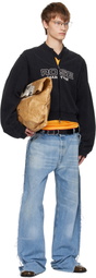 Martine Rose Black Shrunken Zip Up Crew Sweatshirt