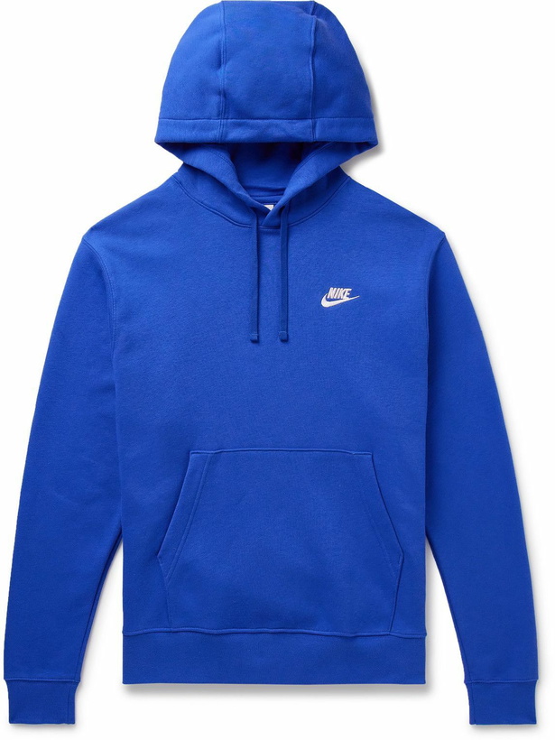 Photo: Nike - Sportswear Club Logo-Embroidered Cotton-Blend Jersey Hoodie - Blue