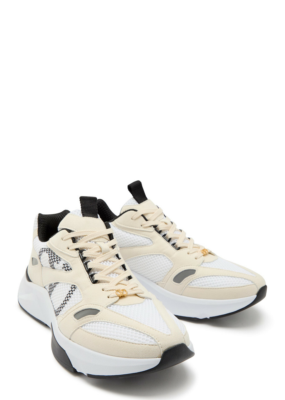 Valentino Garavani Demivee Panelled Mesh and Suede Sneakers White
