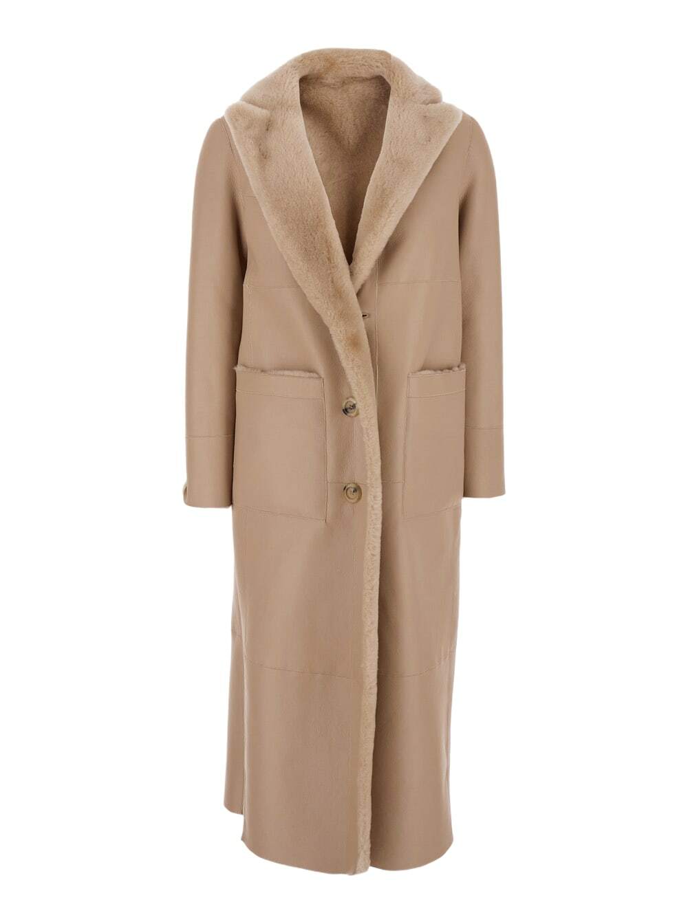 Blancha Beige Coat With Classic Lapels And Reversible Design In Fur Woman