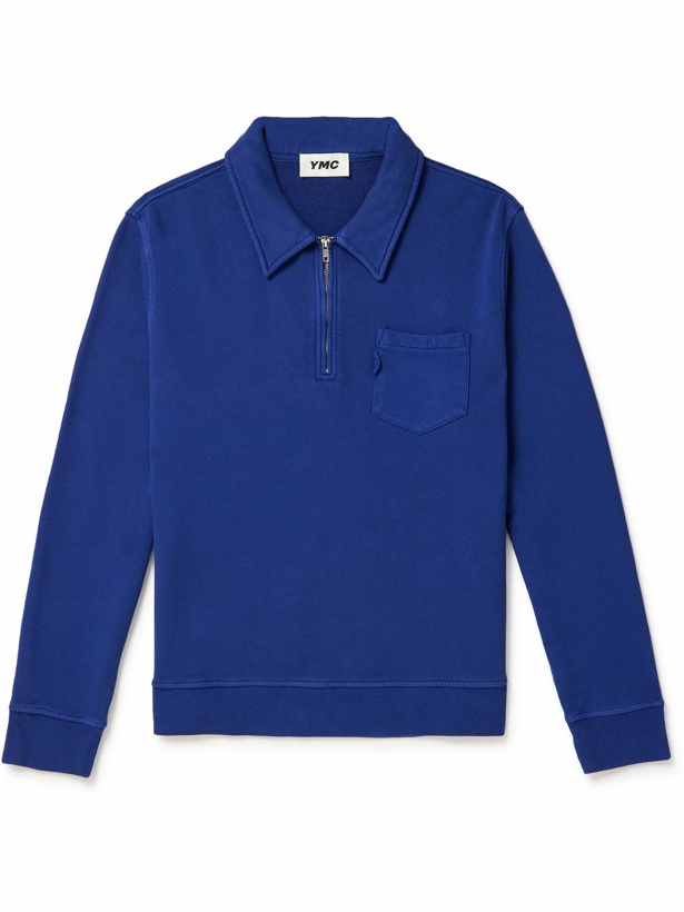 Photo: YMC - Sugden Cotton-Jersey Half-Zip Sweatshirt - Blue