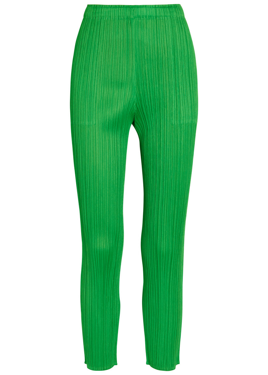 Pleats Please Issey Miyake Pleated Tapered-leg Woven Trousers Green