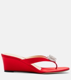 Mach & Mach Double Heart satin wedge thong sandals