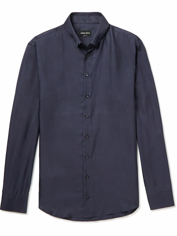 Photo: Giorgio Armani - Silk-Satin Shirt - Blue