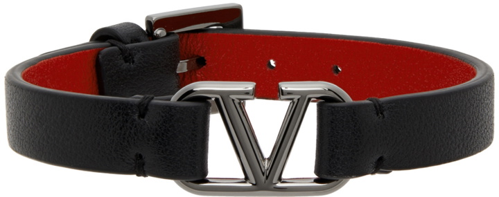 Photo: Valentino Garavani Black & Red Calfskin VLogo Signature Bracelet
