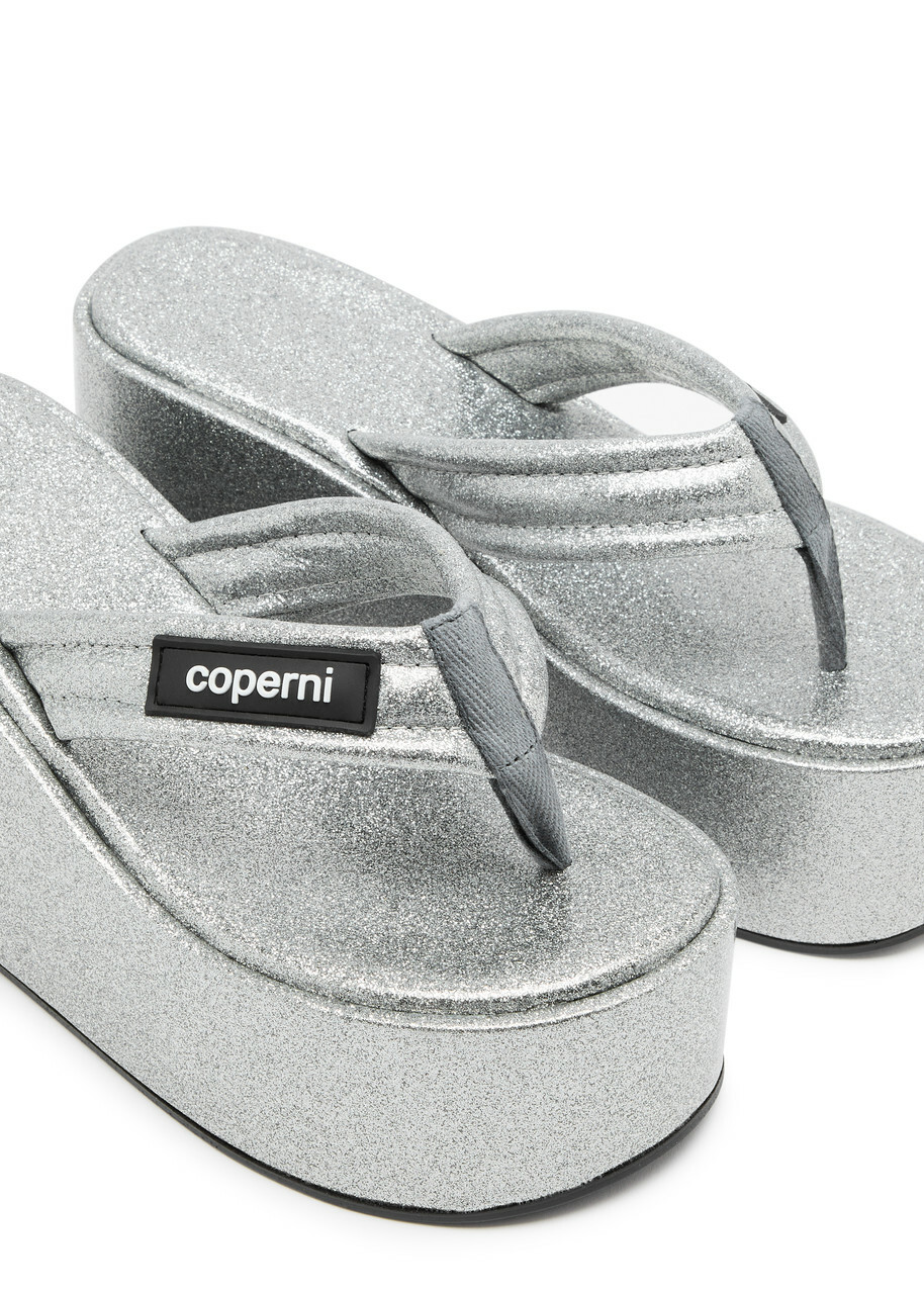 Coperni 90 Glittered Platform Wedge Sandals Silver