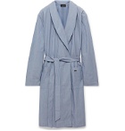 Hanro - Striped Mercerised Cotton-Chambray Robe - Blue