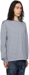 NEEDLES Blue & Gray Striped Long Sleeve T-Shirt
