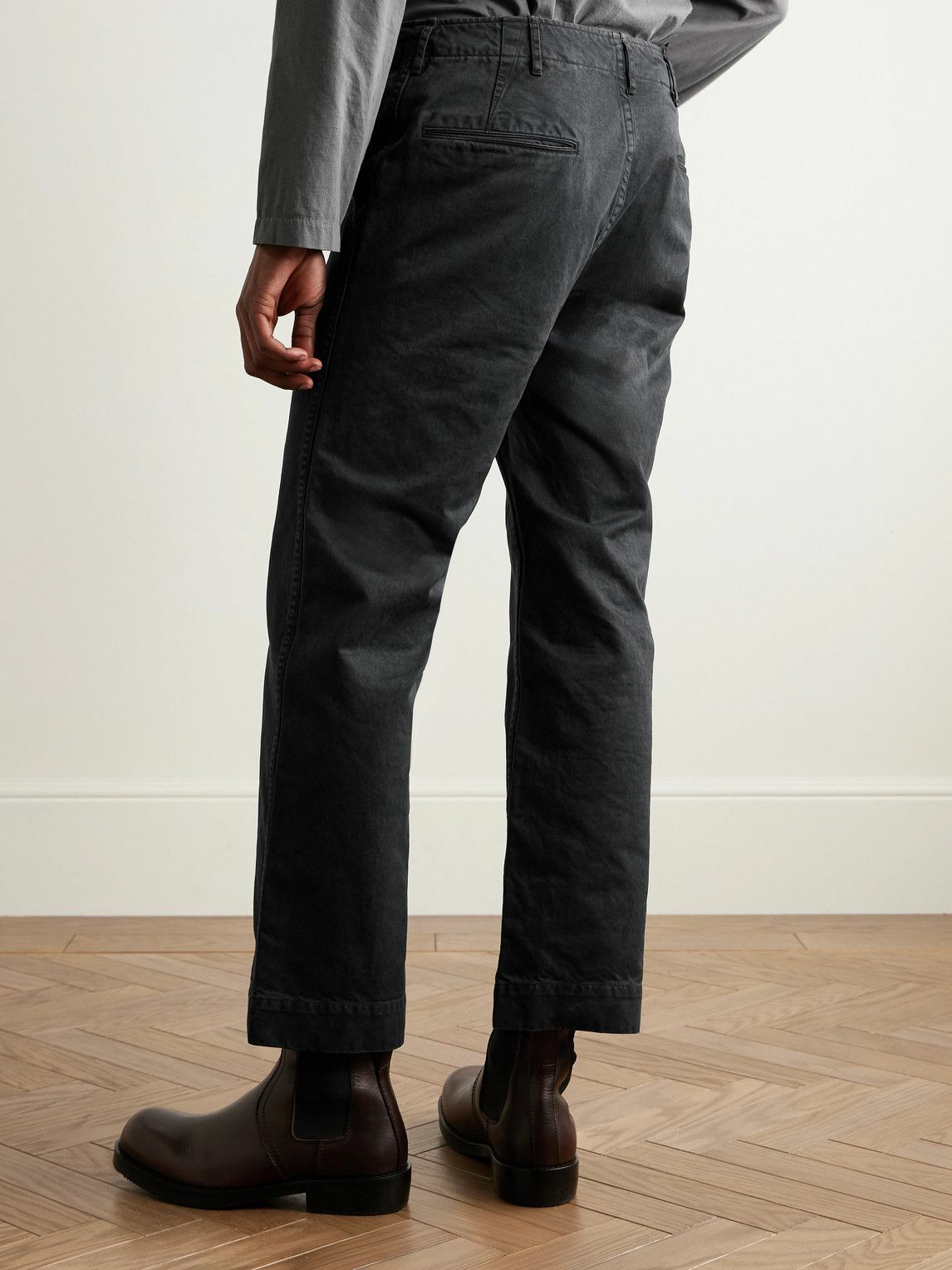 Auralee - Finx Straight-Leg Cropped Cotton-Twill Chinos - Black